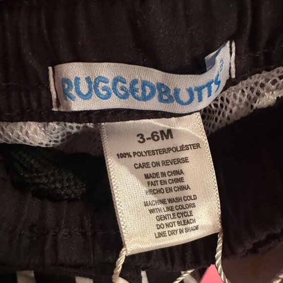 RUFFLE BUTTS BOYS BLACK STRIPED SWIM TRUNK SHORTS NEW 3-6 MONTHS - Picture 4 of 6